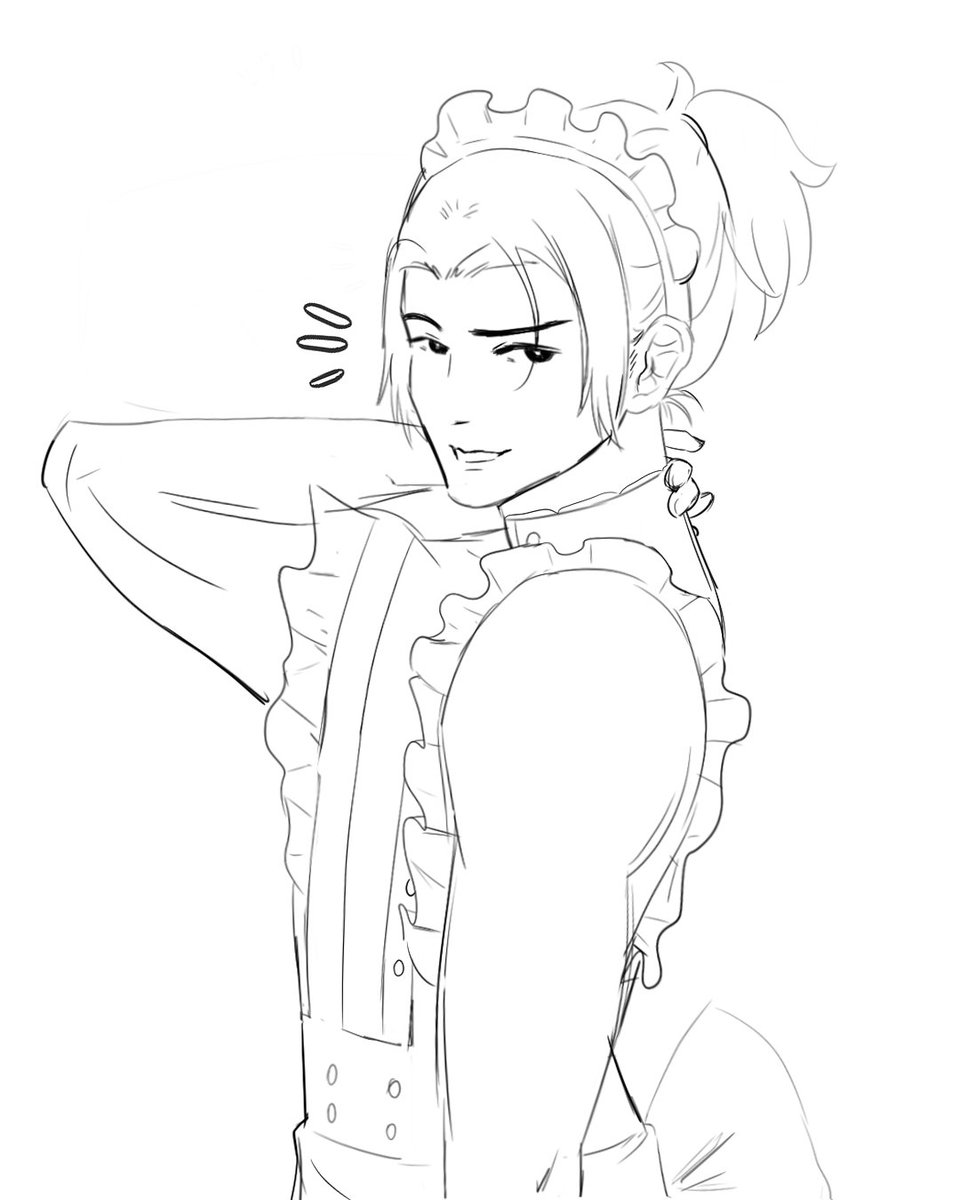 anguyeee's tweet photo. late for maid day but here's sokka in a maid costume :3

idk why my colour looks off and this pose took so long ... bit rusty now :') https://t.co/93LGkkoxDL