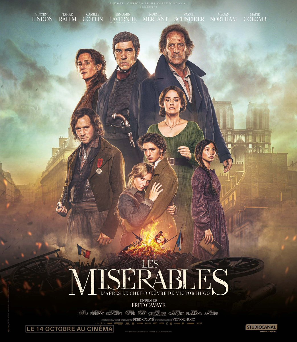 FilmUpdates's tweet photo. First poster for the new film adaptation of ‘LES MISÉRABLES’ from director Fred Cavayé.

Starring Vincent Lindon, Tahar Rahim, Camille Cottin, Benjamin Lavernhe, Vassili Schneider, and Noémie Merlant.

In French theaters on October 14. https://t.co/9LATxRbtje