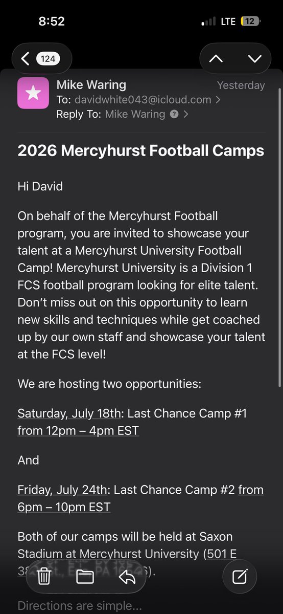 David_White_4's tweet photo. I am blessed to receive my second D1 camp invitation from @CoachWaring, @MercyhurstFB 🟩🏈! #D1 #ATH #football #Blessed #GoLakers https://t.co/WVg3KlXmdE