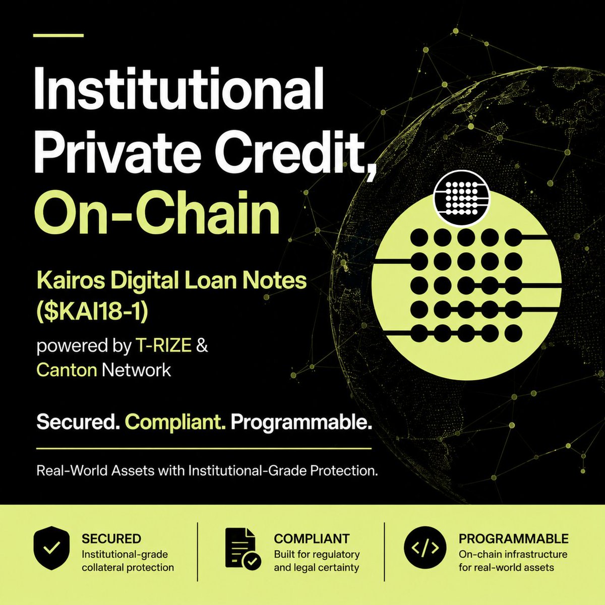 SAMUELTOM_'s tweet photo. Trying to understand the Kairos Digital Loan Notes ($KAI18-1) structure?

Here’s a simple breakdown of how @trize_io brought institutional private credit on-chain using @CantonNetwork while keeping the real-world assets and legal protections fully intact 👇
🧵✍️ https://t.co/IIPmQrA9vB