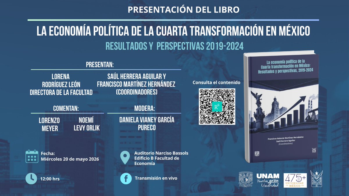 Francisco_MtzH's tweet photo. Les hacemos una atenta invitación para que asistan de forma presencial o en la modalidad en línea a la presentación del libro "La Economía Política de la Cuarta Transformación en México: Resultados y Perspectivas 2019-2024". En el QR se puede ver el índice y su descripción. https://t.co/H4Ts6Saqsw