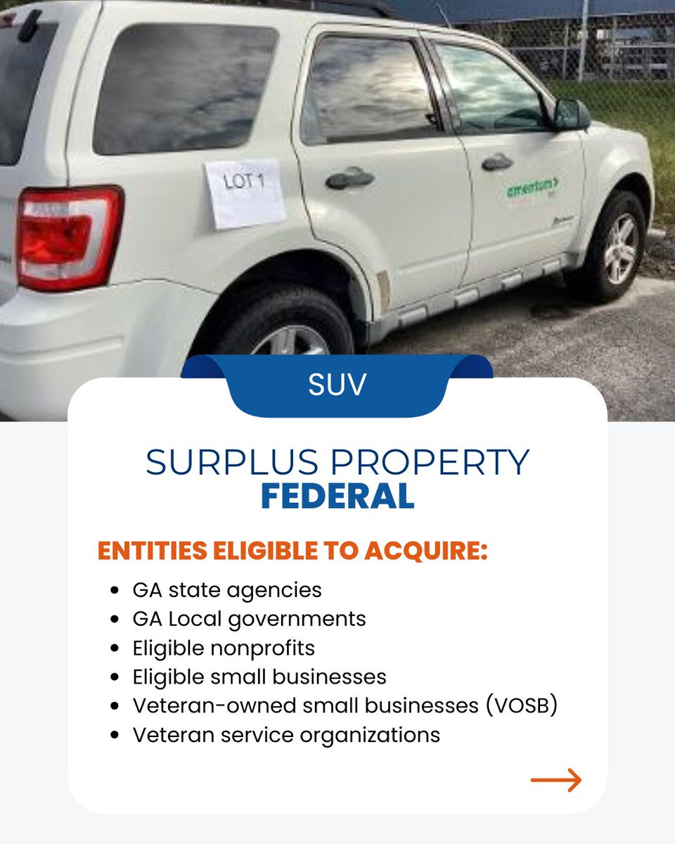 GAStateSurplus's tweet photo. Request this SUV from GA DOAS Surplus by May 22! Email doasfedsur@doas.ga.gov with item name, quantity, and contact info. Must be enrolled in the GA Surplus Property Program. #SurplusProperty #GeorgiaDOAS #SUV https://t.co/MDH8SHtTdr