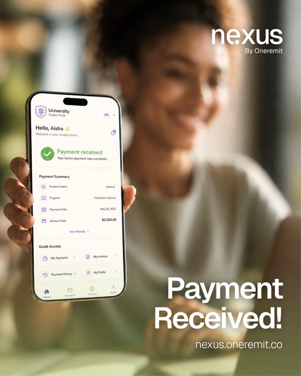 Oneremit_'s tweet photo. Payment Received.
Two words. Zero stress.
That's Nexus.

Pay your fees quickly, securely, and on time with Nexus by Oneremit.

#Studyabroad #TuitionPayment #NexusbyOneremit https://t.co/7Z5tXiU4H2