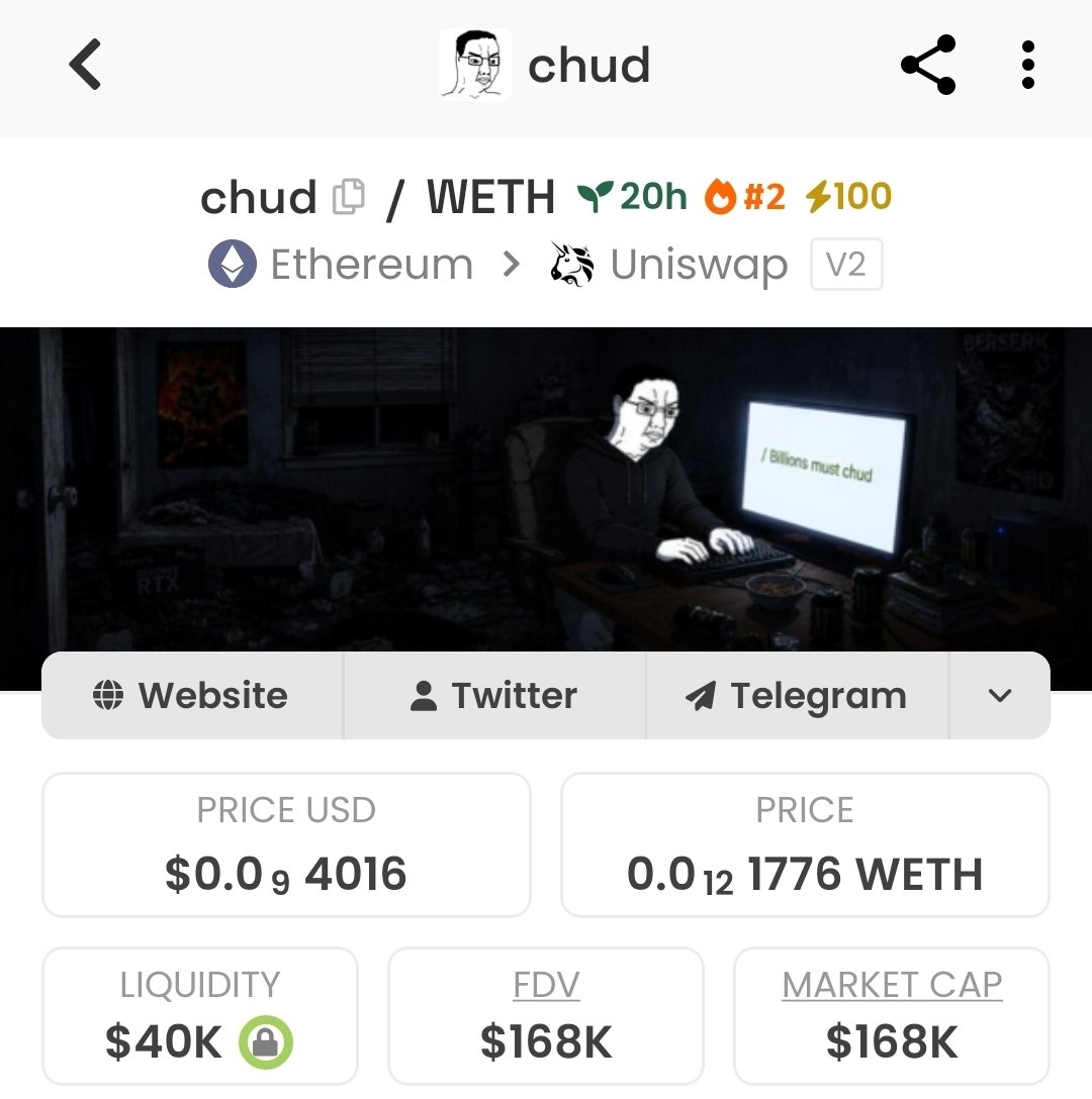 Dwen_Exchange's tweet photo. ETH 🟡🟢🔥

      Aped i$CHUD, beta of  $TROLL & $Wojak, very good narrative,a good team behind it, 🟡🟢🔥, Check and find good entry

👇👇👇👇👇👇👇👇👇👇
$CHUD represents the most recognizable Gen Z archetype on the internet born from 4chan now viral on TikTok, Instagram and streamer culture.

https://t.co/kiBnAXq5XF

0x315D3626365F1DDD4ccc7e0535BE91BB26Dc3C18