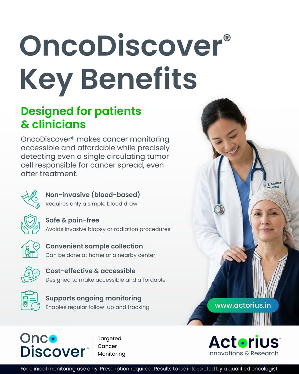 Actorius_IR's tweet photo. Cancer monitoring, made simpler. OncoDiscover® is a DCGI-approved, blood-based CTC test designed for safer, non-invasive cancer monitoring with precise clinical insights. Supporting early intervention &amp; informed treatment decisions.
OncoDiscover 
#LiquidBiopsy #CancerMonitoring https://t.co/9YDA9kfykf