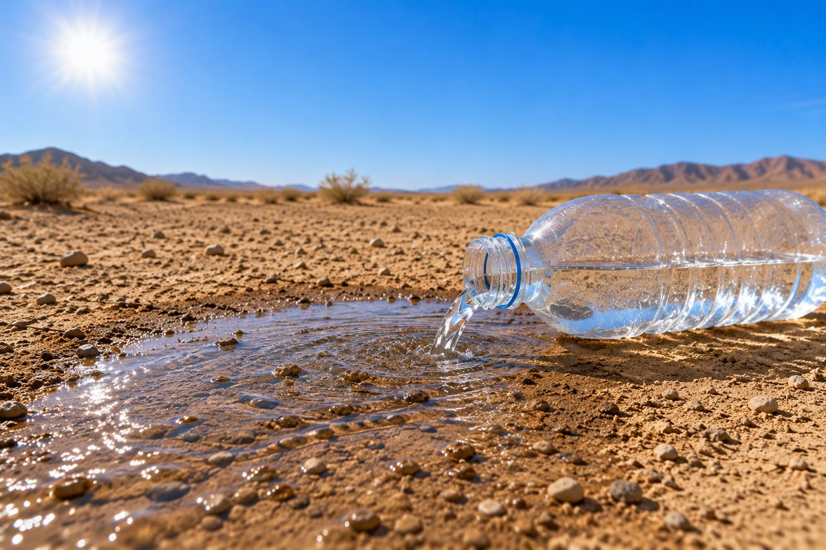 Water Bottle Spilling in Desert