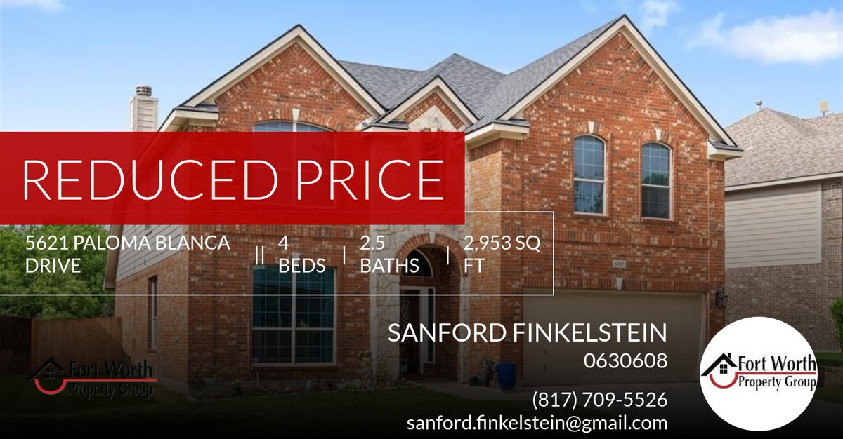 fwpgteam's tweet photo. 📍 Reduced Price 📍 This recently reduced home at 5621 Paloma Blanca Drive in Fort Worth won't last long, so, don't wait to set up a showing! Reach out here or at (817) 709-5526 for more information!

Sandy Finkelstein
Owner / Fort... https://t.co/TJ7aEV0rOg https://t.co/J9MwDeMBL1