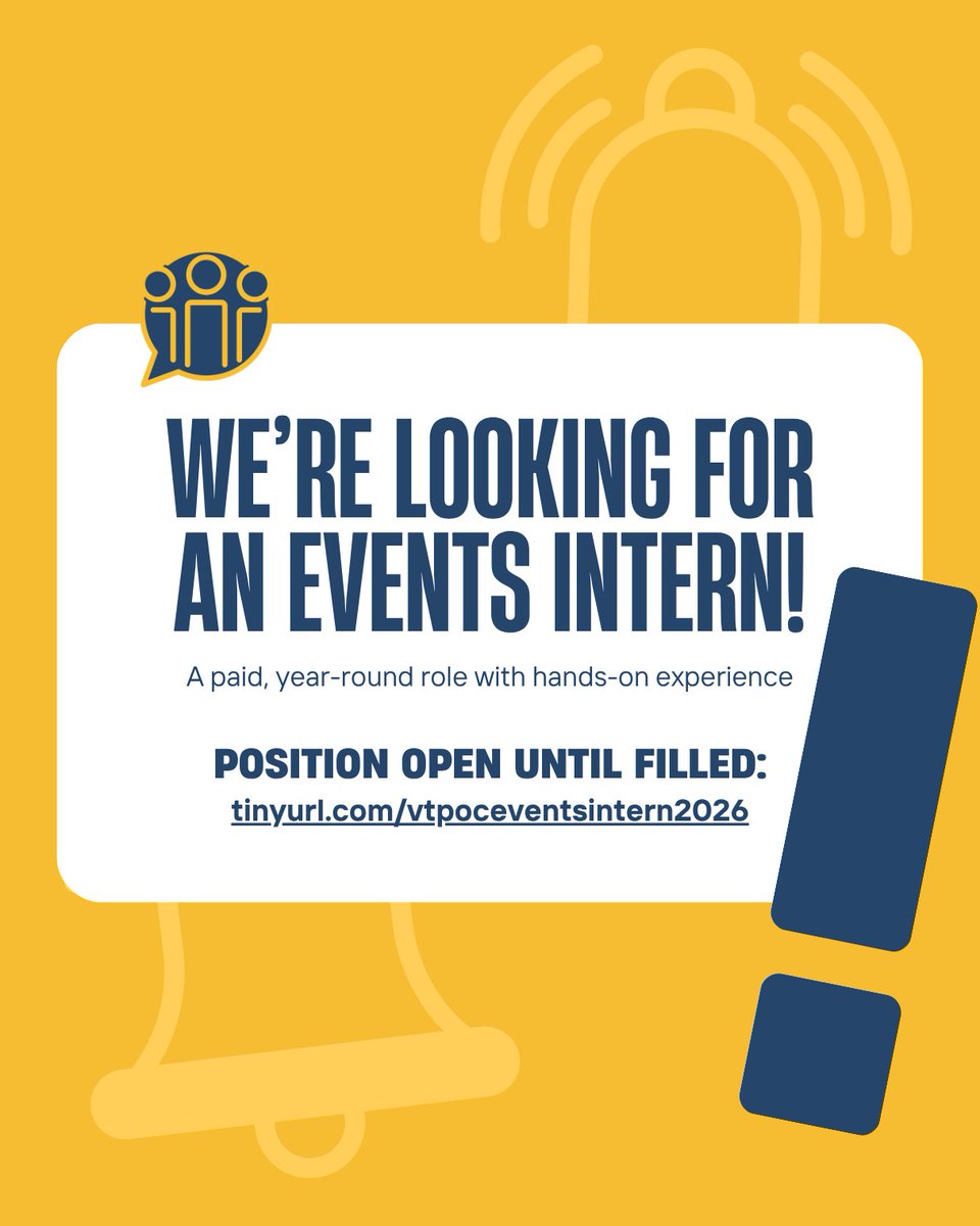 vtpoc_network's tweet photo. 📣 Friendly reminder: VT PoC is on the lookout for an Events Intern! 📣

Applications accepted on a rolling basis until the position is filled. Learn more and apply here: https://t.co/UvXYRpUrJi https://t.co/zfykL2zJmr
