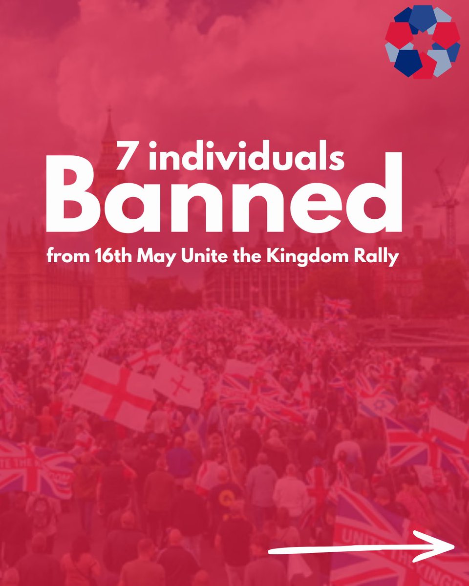 BMuslimTrust's tweet photo. Banned

Seven speakers have been banned from attending the so called Unite The Kingdom march, happening on 16 May 2026 and organised by convicted criminal Tommy Robinson (not his real name). 

Many of Tommy’s supporters are upset by the Home Office’s decision, to stop these far right personalities from entering the UK. Some including Rupert Lowe MP, are claiming this is wrong and that people attending the march should hear these - what he calls - lawful views, although he won’t be at the march.

And let’s not forget, last September many Muslim women and young people,
in London and around the country stayed at home out of fear of being attacked.