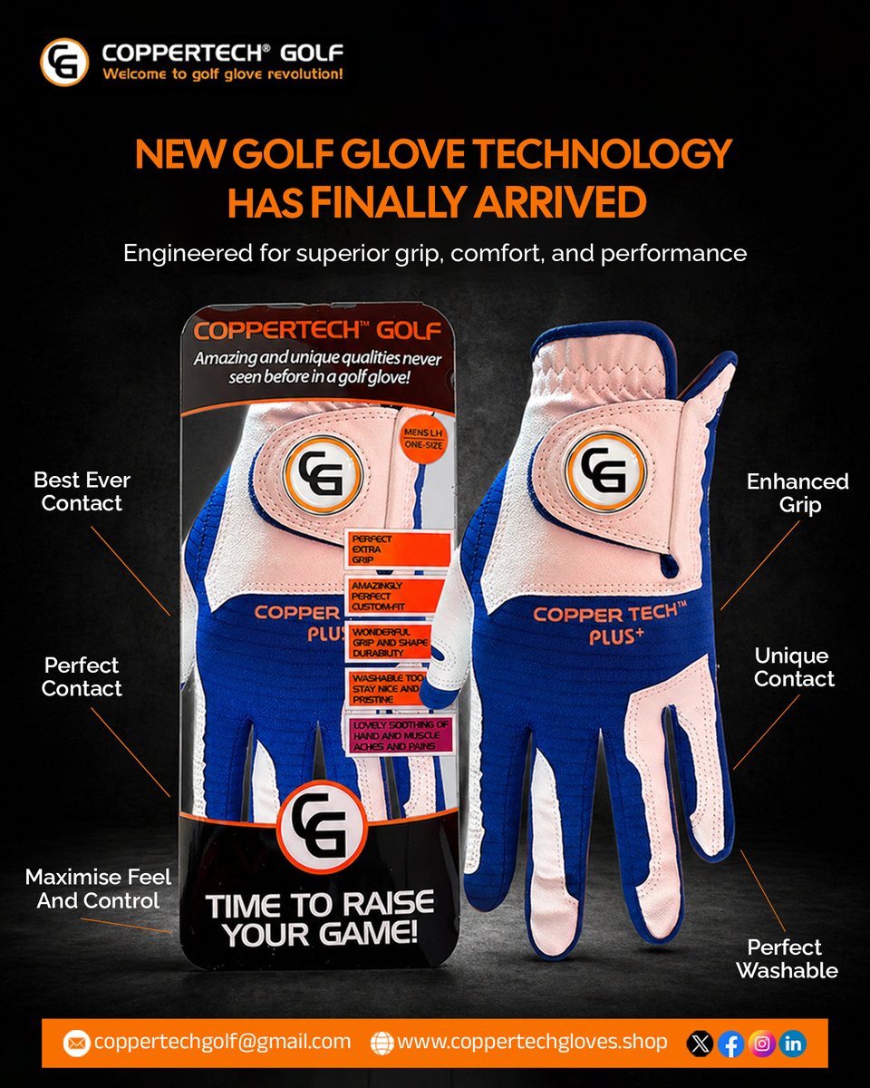 COPPERTECHGLOVE's tweet photo. 𝐍𝐄𝐖 𝐆𝐎𝐋𝐅 𝐆𝐋𝐎𝐕𝐄 𝐓𝐄𝐂𝐇𝐍𝐎𝐋𝐎𝐆𝐘 𝐇𝐀𝐒 𝐅𝐈𝐍𝐀𝐋𝐋𝐘 𝐀𝐑𝐑𝐈𝐕𝐄𝐃!

The new and unique technology of @COPPERTECHGLOVE enhances grip, comfort, and performance on every shot. 𝐅𝐄𝐄𝐋 𝐓𝐇𝐄 𝐏𝐎𝐖𝐄𝐑 – Experience next-level control!

🛒 𝐒𝐡𝐨𝐩 𝐍𝐨𝐰: https://t.co/YZ0HWkcA8H
📞 𝐂𝐨𝐧𝐭𝐚𝐜𝐭 𝐔𝐬: +44 7547734111

#GolfGloves #GolfTechnology #Coppertech #GripAndControlGolfPerformance #GolfGear #GolfLife #GolfAccessories #GripAndControl #GolfStyle #GolfSwing #GolfEquipment #GolfTraining #GolfAddict #GolfLovers #GolfCommunity #GolfCourse #GolfTips #GolfClub #GolfShot #GolfEssentials #GolfPassion #GolfDaily #GolfInnovation #PlayGolf
