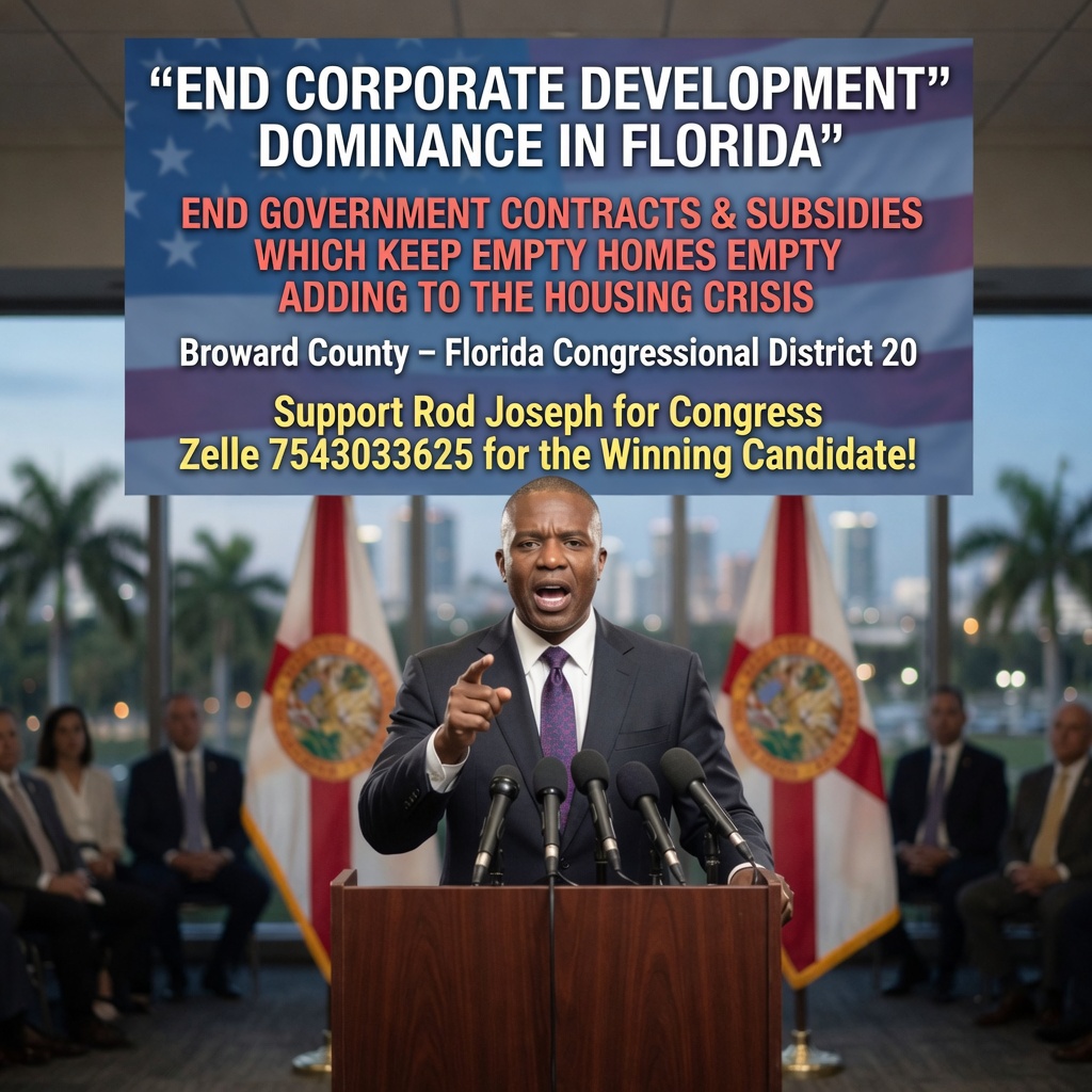 RodJoseph20thFD's tweet photo. END CORPORATE HOUSING SUBSIDIES!!
Dr Rod Joseph is committed to fight to End Corporate Development Government Subsidies &amp; intentionally holding back Housing from Floridians!
Support the Winning Candidate Today!
Zelle: 754303625 to Make Broward Great Again! https://t.co/wxNcvtYc5E