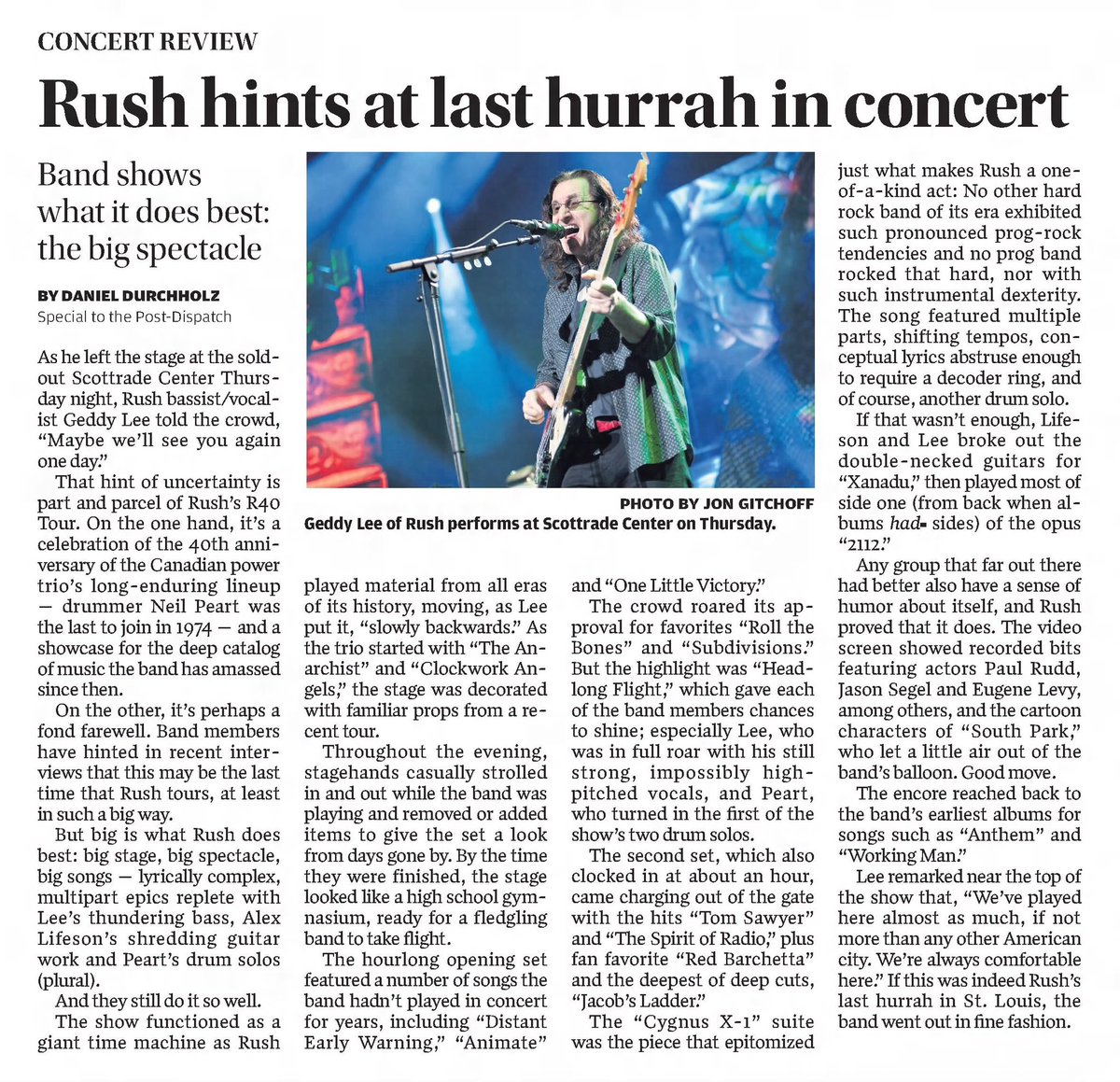 RushHistory2112's tweet photo. On May 14, 2015, Rush played in St. Louis, Missouri πΊπΈ for the #R40Live tour.
You can view photos courtesy of @cygnusx1net here https://t.co/ilY5HIFI5s https://t.co/Ba9YW4DNZP
