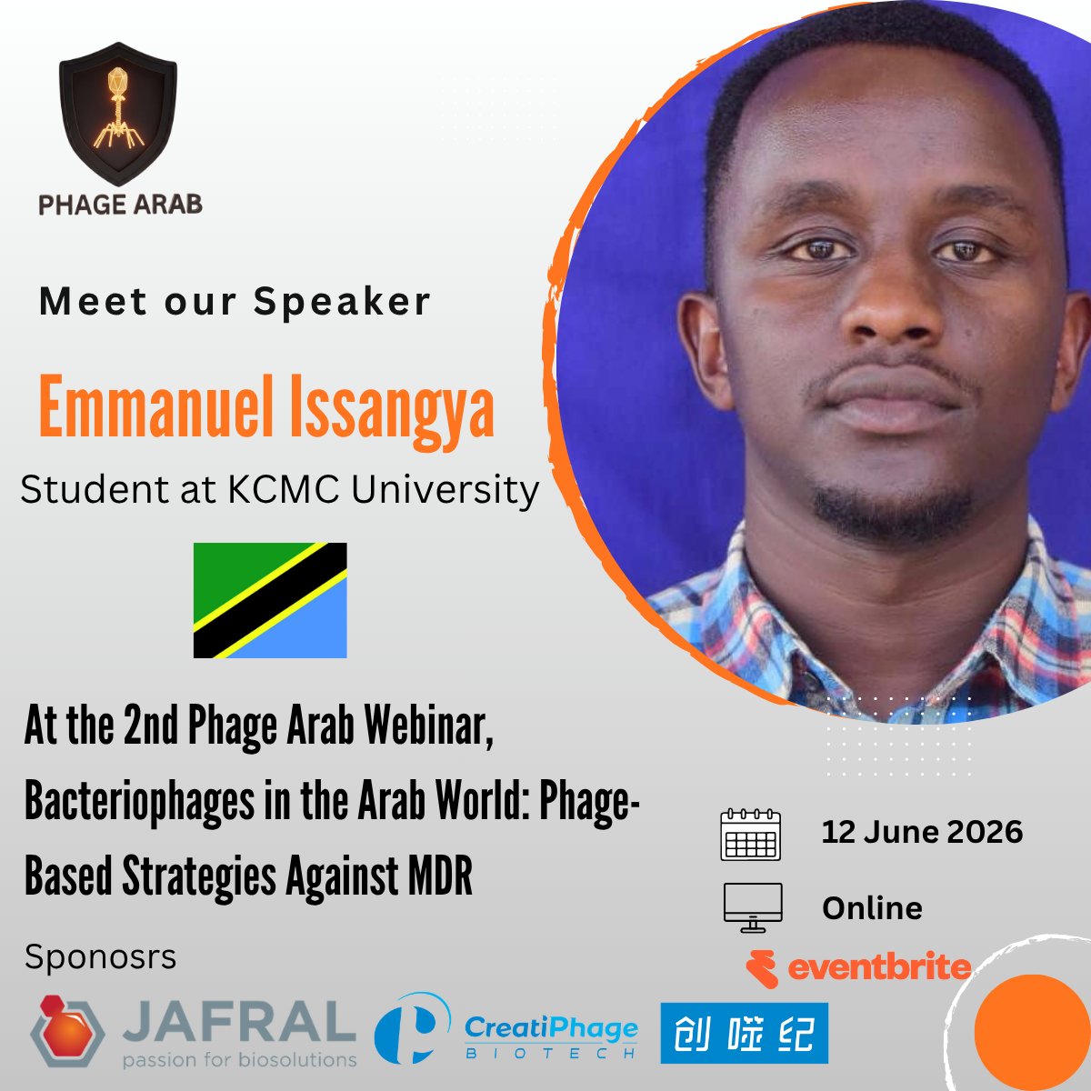 PhageArab's tweet photo. Meet our speaker: Emmanuel  Issangya 
Student at KCMC University
📍 Tanzania

#Phagearab #Webinars #Bacteriophage #Research #Phagetherapy https://t.co/wmIkXk8WnB