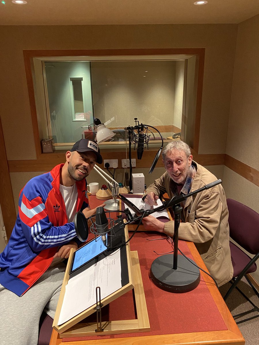 MichaelRosenYes's tweet photo. Recording our book ‘Ridiculous Raps and Rhymes’ MC Grammar and me. https://t.co/fZiYJJBZVK