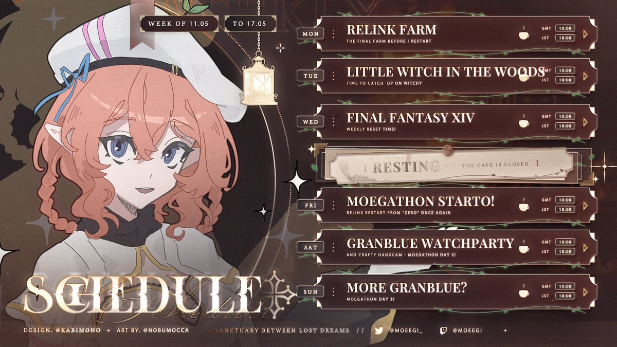 Moeegi_'s tweet photo. ah yes don't mind me it's my usual forgetting to share things here -
Schedule dropped mid-week because tomorrow the very non anticipated MOEGathon will start!
More details later in the day because I am well disorganised ~ https://t.co/VpJF3wCu73