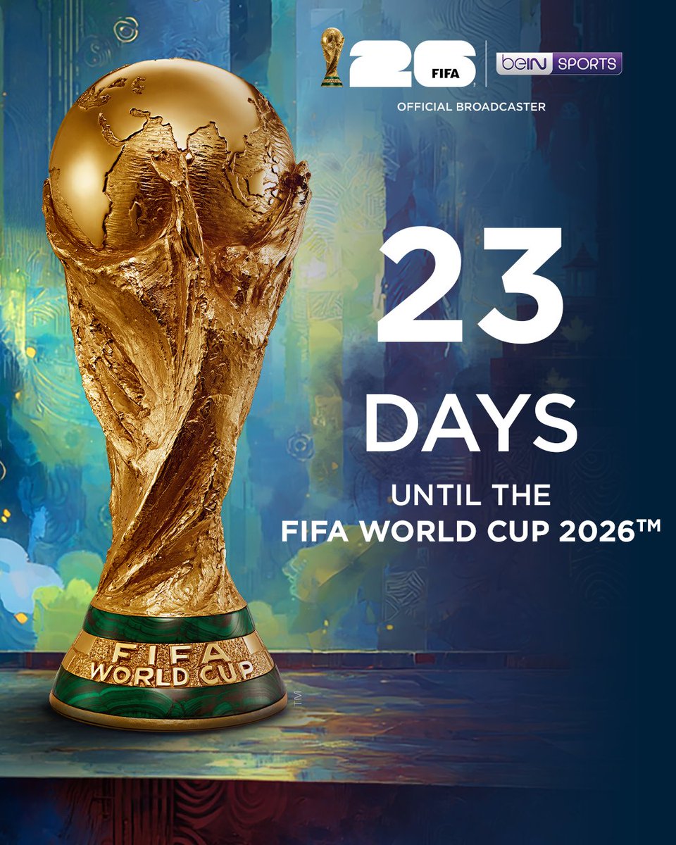 beINSPORTS_EN's tweet photo. 2⃣3⃣ days to go until the @FIFAWorldCup!

#FIFAWorldCup https://t.co/Rn9rIVdEPB