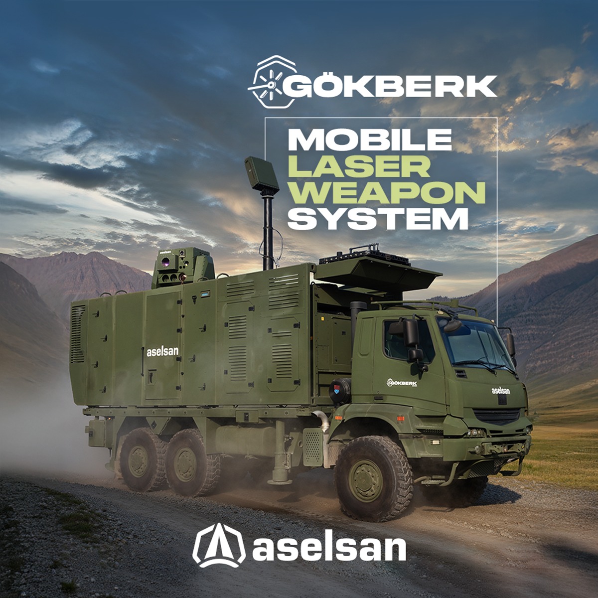 aselsan's tweet photo. ASELSAN GÖKBERK Mobile Laser Weapon System ia effective agaisnt FPV drones, high-speed, rotary and fixed-wing UAVs, effective against armored and IED targets.