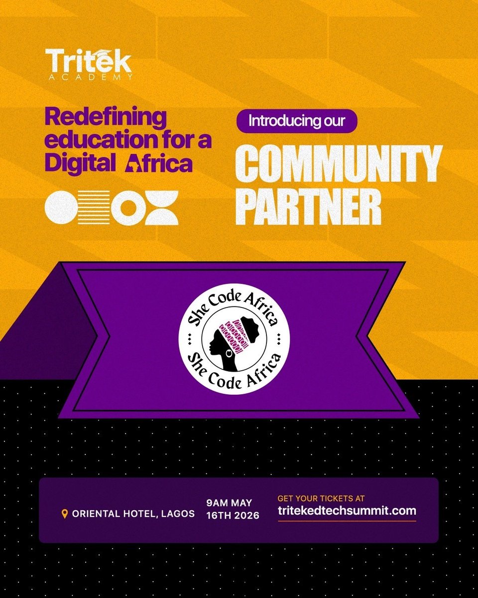 motunadeneye's tweet photo. Yay 😊 💥💥🎉
I am attending the @SheCodeAfrica x @TriTekAcademy EdTech Summit on May 16 in Lagos. See you there. #SCAxtriTekSummit https://t.co/Yndvl68OMt