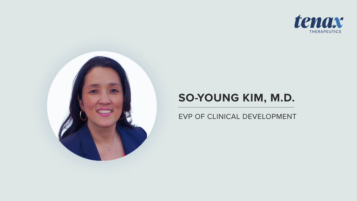 TenaxThera's tweet photo. We’re delighted to welcome Dr. So-Young Kim to the Tenax team! Dr. Kim’s extensive experience in drug development and commercial strategy will be vital as we continue to advance TNX-103 for PH-HFpEF.

#PH #Group2PH https://t.co/WmmrctYhyI