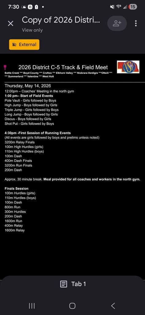 VCSBadger's tweet photo. *UPDATED ORDER OF EVENTS FOR TODAY'S DISTRICT TRACK MEET" https://t.co/X8b7nOytLy