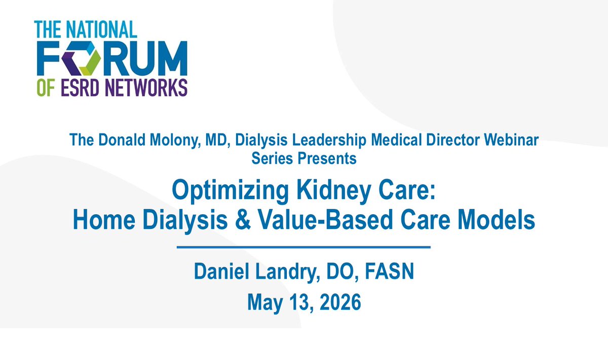 ESRDNetworks's tweet photo. The recording and slides from Dr. Daniel Landry's session on home dialysis and VBC models are now available at https://t.co/gmABXO9LXY. Check them out and don't forget to register for the final session on effectively rounding in the dialysis unit with Dr. Debra Hain! https://t.co/gMRFFE2V42