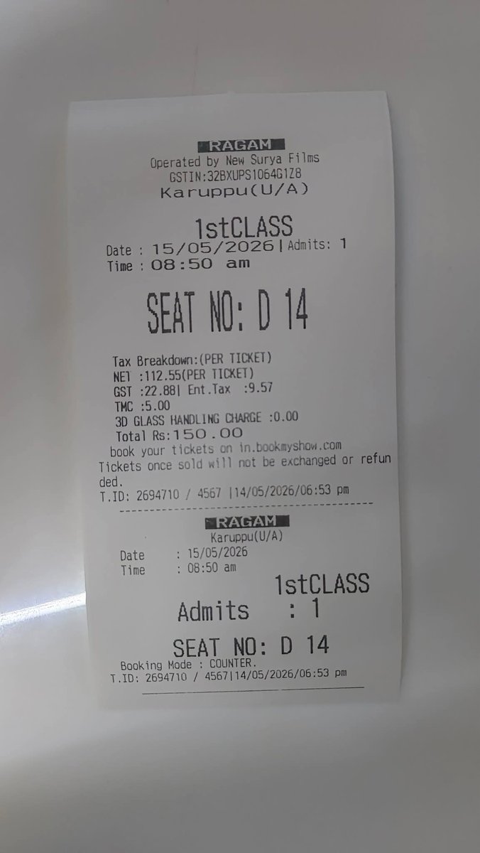 kvarjunk's tweet photo. #karuppu 

1. 14.05.26 - 8.50 Am show booked - cancelled 

2. 14.05.26 - 11.30 Am show booked - cancelled 

3. 15.05.26 Again 8.50 Am show booked

Only for @Suriya_offl anna &amp;
@RJ_Balaji anna https://t.co/IbP0TQKy26