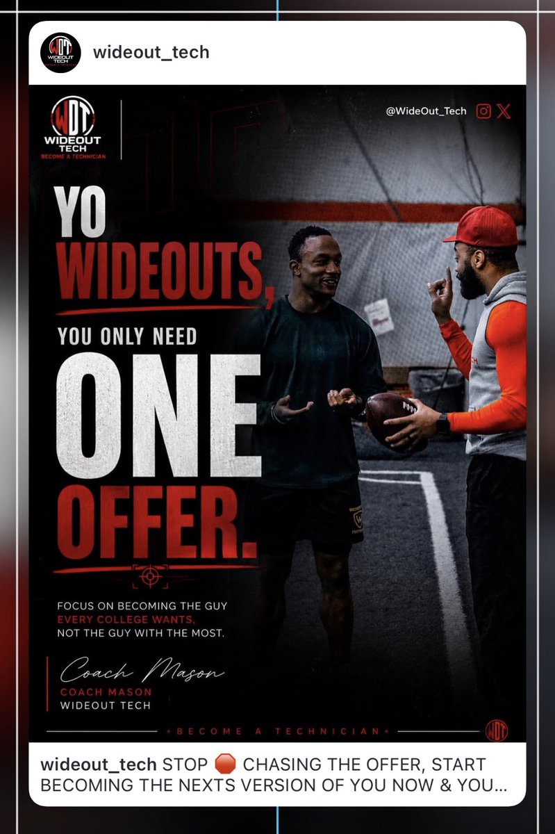 Coach_MasonWOT's tweet photo. Yo Wideouts, Your ONE Offer Away From Living Your Dreams!! https://t.co/oewVwqXbf5