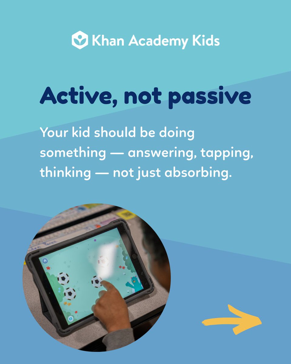 khanacademykids's tweet photo. 3 signs screen time is actually working for your kid:

1. They're doing something, not just watching
2. There's a clear start and stop
3. It leads to a question, a drawing, or a conversation after
Download the guide here: https://t.co/78QDADhFKT https://t.co/GlpzU25x3A