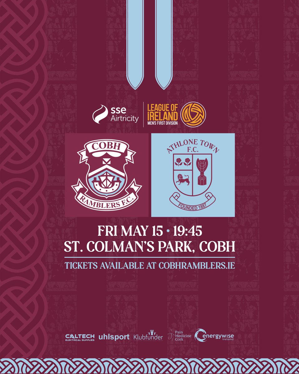 CobhRamblersFC's tweet photo. NEXT UP 🟣🔵

After a poor result last week we return to action tomorrow night ready to go again.
The team will look to get back to winning ways when Athlone Town come to St.Colmans Park.

Show your support for the lads and come out and cheer on the team.👏

Supporters can purchase tickets online from the link below ⤵️

https://t.co/PWd4kfEYSO
🐏