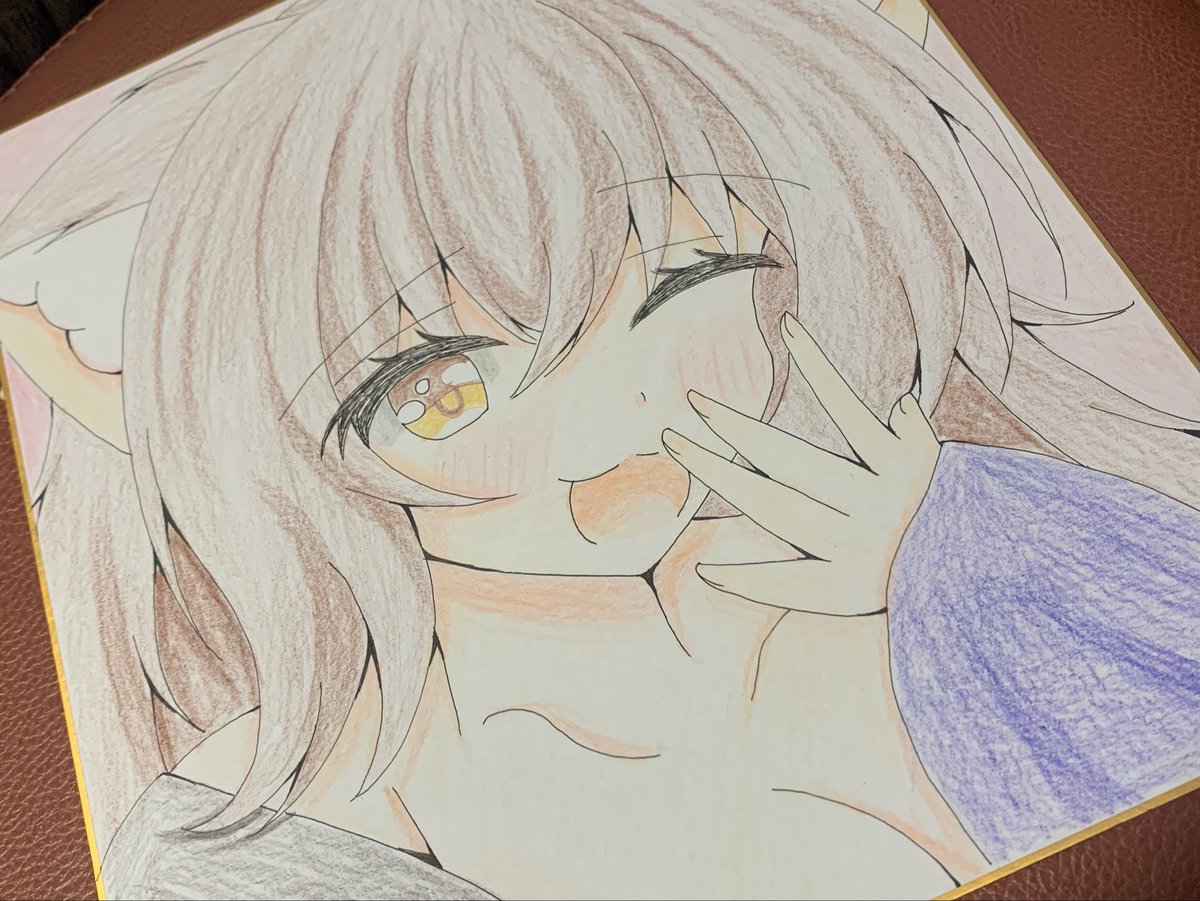 直筆イラスト色紙 完成〜^. ̫ .^ฅ゛ この2枚、関西コミティア先週持っ