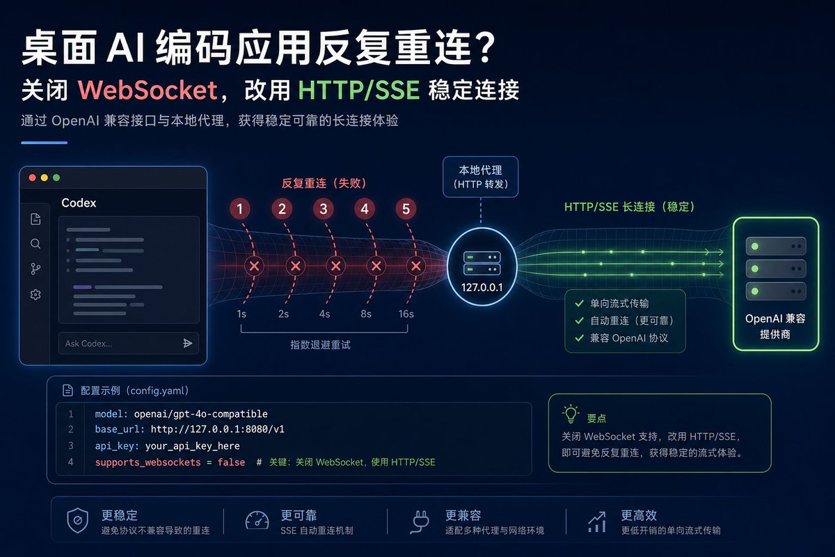 Codex 新会话一直 reconnecting,我最后是这样解决的 每次新开一个会话,第一条消息刚发出去,就开始 reconnecting ...