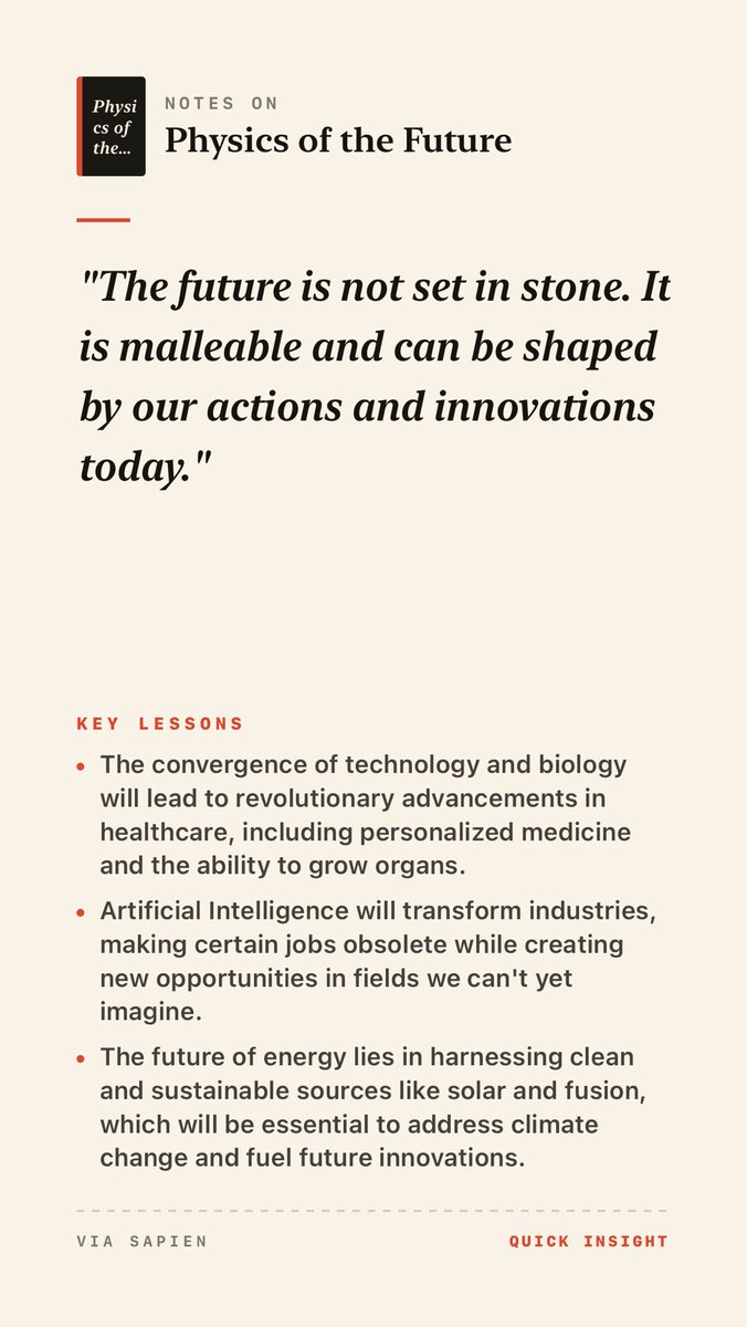 SapienHotTakes's tweet photo. #todaysbook #michiokaku #physicsofthefuture #sapienhottakes #insights #booknotes #quotes #keylessons https://t.co/J9Z2k4bVU7