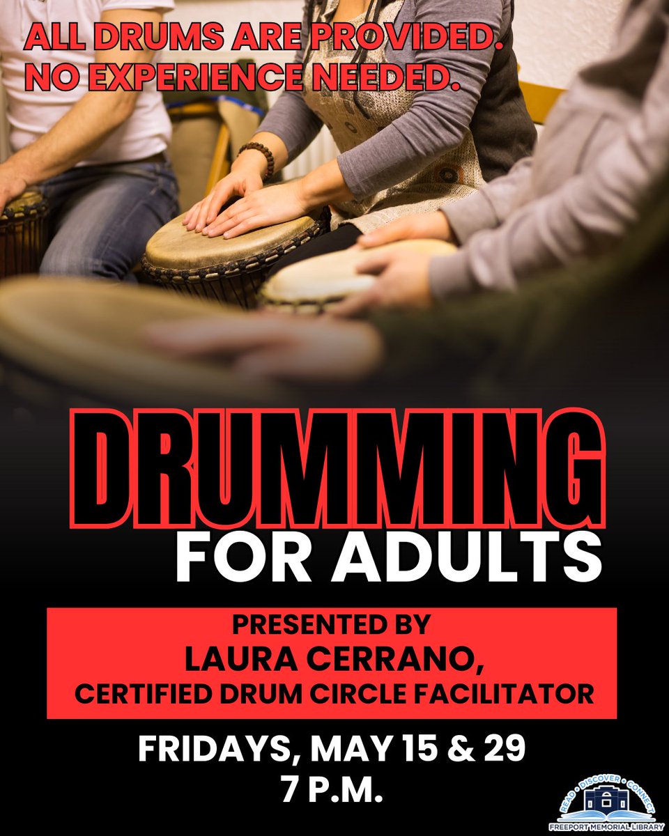 ASKFML's tweet photo. This musical experience with drums reduces stress and improves social engagement. Register online, by phone, or in person at the ASK Desk. https://t.co/MS87cokHbF