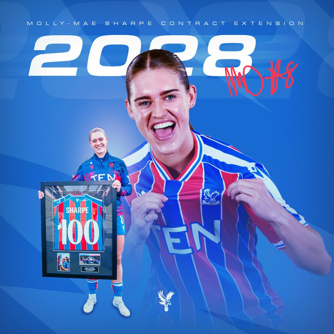 cpfc_w's tweet photo. Molly Sharpe has signed a new contract until the summer of 2028 ❤️💙 https://t.co/l4HeVZWlhR