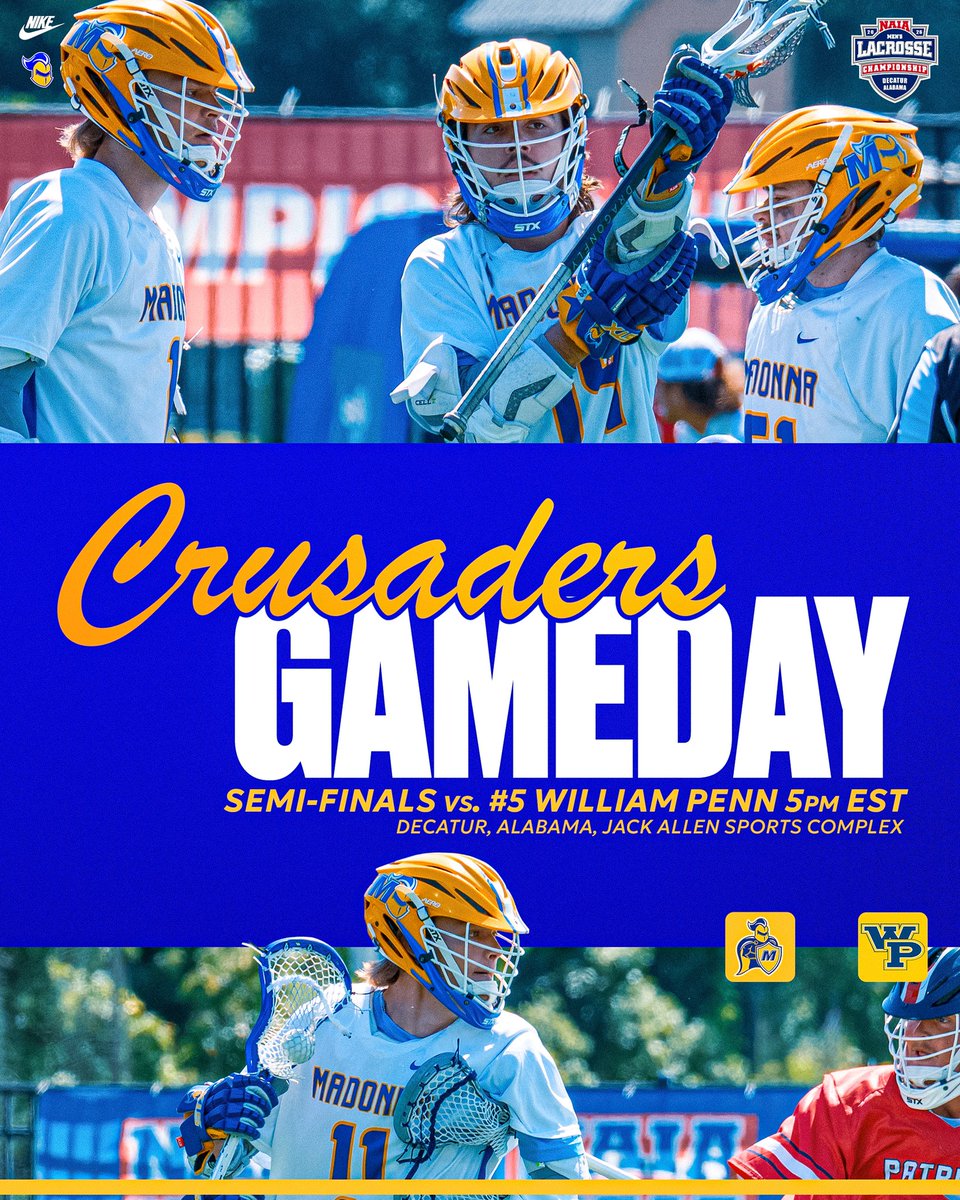 MUCrusadersMLAX's tweet photo. 𝐇𝐄𝐑𝐄 𝐖𝐄 𝐆𝐎. #ChaseExcellence 

🆚: #5 William Penn
📍: Decatur, AL
🏟️: Jack Allen Soccer Complex 
🕑: 5:00pm EST
📺: https://t.co/BTfi1Yt1Z6
📊: https://t.co/LbGL87caIm https://t.co/V93IramlAw
