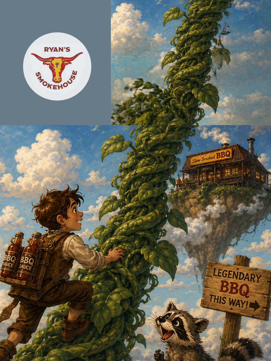 RyansSmokehouse's tweet photo. Jack climbed the beanstalk… found BBQ at the top. 🍖😂
 Worth it.
 The end.
#RyansSmokehouse https://t.co/tqhJGJpVFu