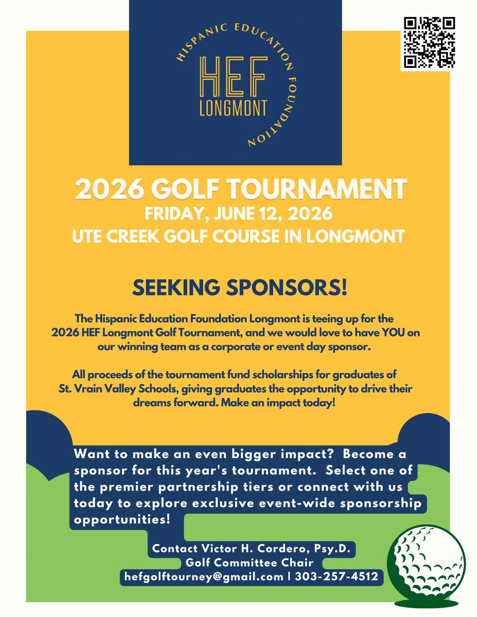 hef_longmont's tweet photo. It’s not too late to become a sponsor for the 2026 HEF Golf Tournament! Your company can help open doors to higher education. ¡Aún estás a tiempo de patrocinar el Torneo de Golf HEF 2026! Tu empresa puede ayudar a abrir puertas hacia la educación superior. https://t.co/bgLFkh5jpx https://t.co/4AuusDdZ3i