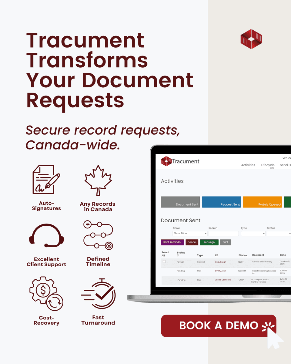 Tracument's tweet photo. "Manual requests slowing you down?

Tracument transforms the process:
Outsourced. Secure. Canada-wide.

With support that actually helps.

Take a look:
https://t.co/TD9tKHKaRf " https://t.co/93M6hjfL8K