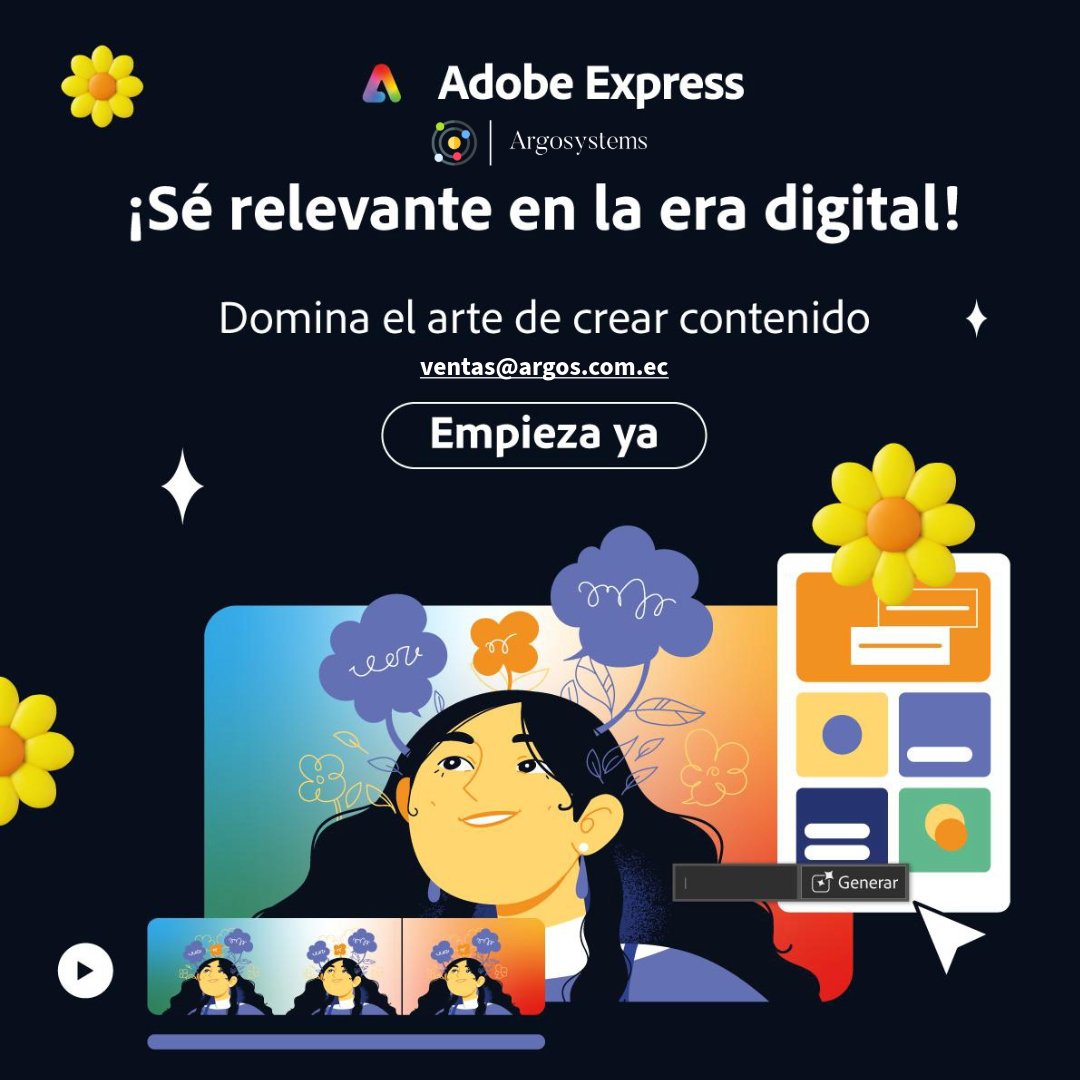 ArgosystemsEc's tweet photo. Hoy cualquier empresa puede crear contenido. Pero pocas lo hacen bien. Ahí es donde está la diferencia. 
Con  Adobe Express, crear contenido ya no es complicado.
👉 Es rápido
👉 Es visual
👉 Es estratégico

🤓 ¿Tu equipo está listo para comunicar mejor? https://t.co/WouDBMJW4e