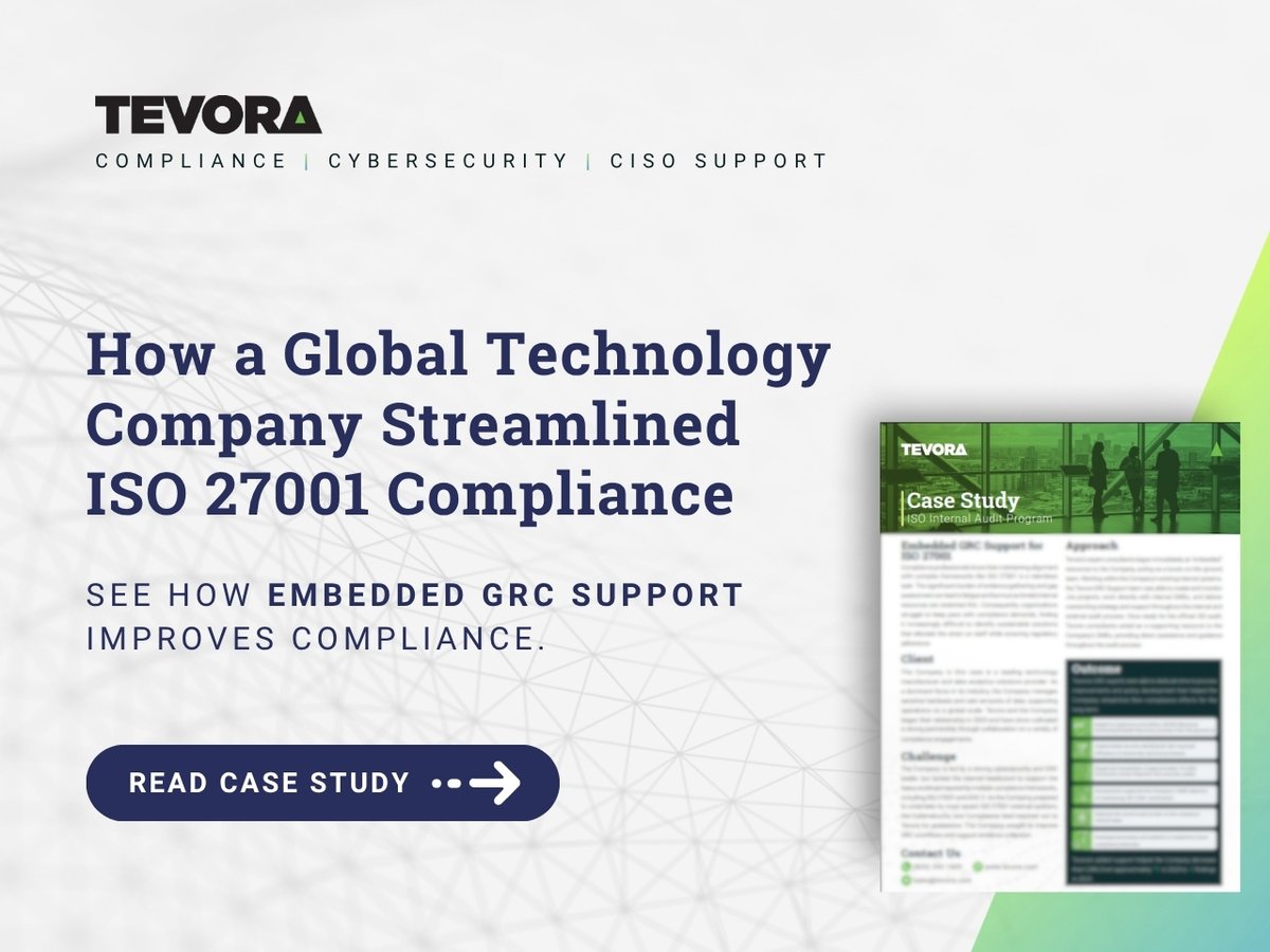 tevora's tweet photo. In this case study, see how a global technology company strengthened audit readiness, improved compliance workflows, and reduced pressure on internal teams through embedded GRC support.🔐​

Get the key takeaways and outcomes in this quick hit case study → https://t.co/AbArcbNuxQ https://t.co/kawkSt6Dcw