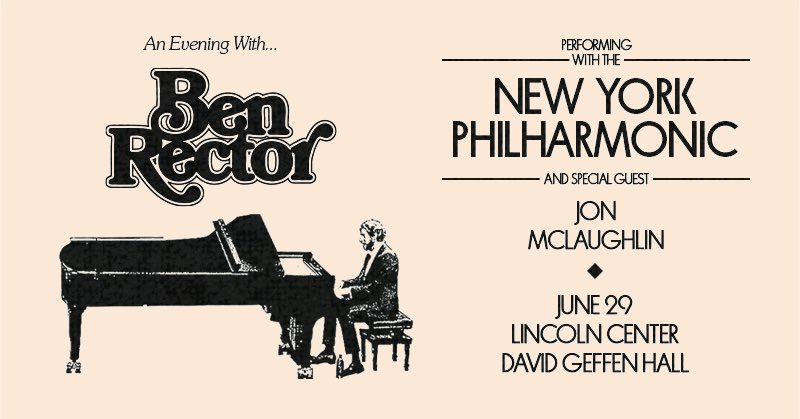 benrector's tweet photo. I am surprised, honored and excited to type these words out, but I’m playing a last minute show with the New York Philharmonic on June 29th. This is a big deal (they do very, very few pops shows). I had concerns about not having much time to sell tickets, but playing Lincoln Center with the @nyphil is kind of a once in a lifetime opportunity so LET’S DO THIS.

Tickets on sale Monday at 10am ET, or you can sign up for tomorrow’s presale at https://t.co/DkrxVHlSPY

See you there!