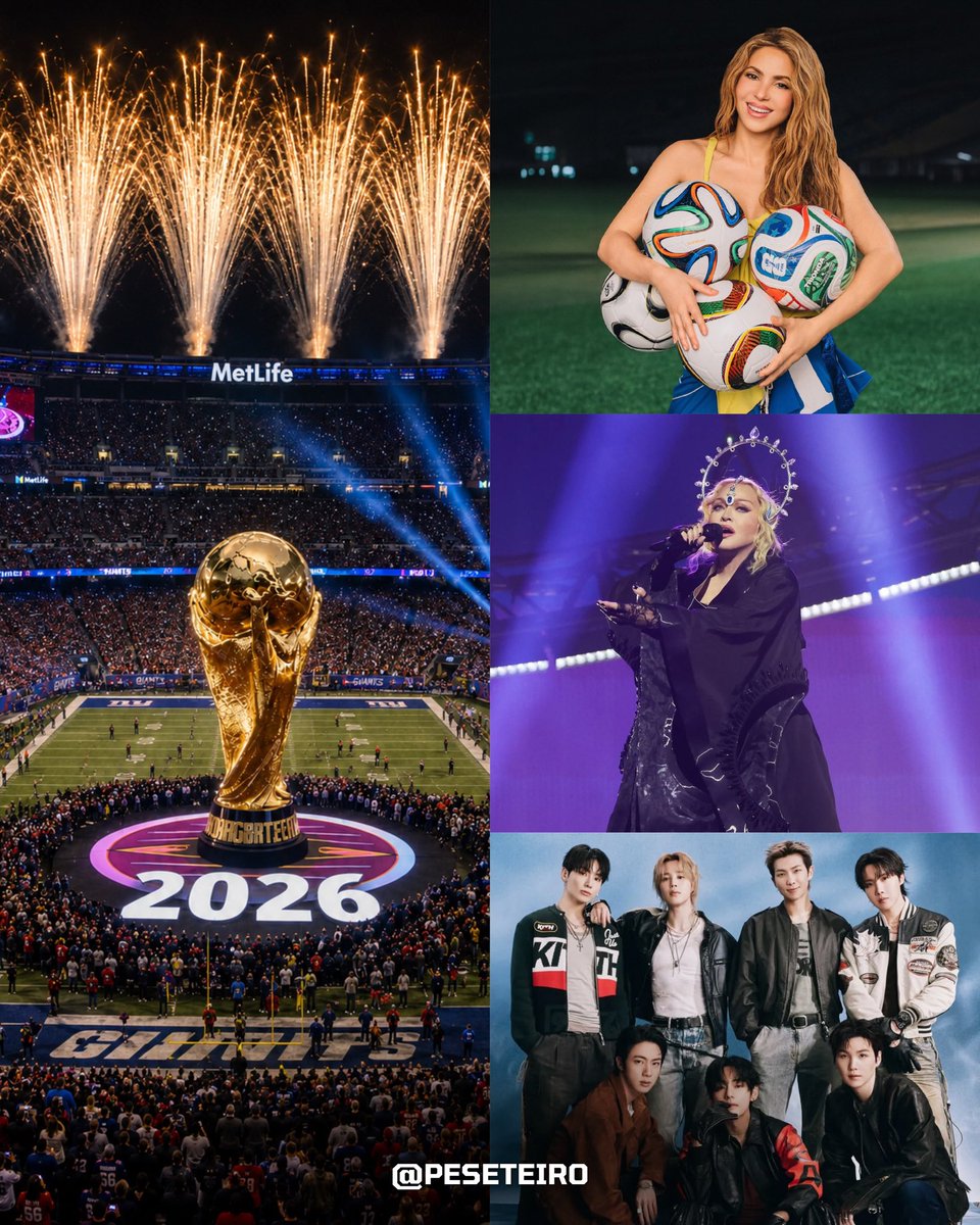 jpeseteiroDT's tweet photo. ⚠️ SIGUEN LOS CAMBIOS EN EL MUNDIAL… Ya casi parece un SUPER BOWL futbolero.

La FIFA confirmó que la FINAL del Mundial 2026 tendrá SHOW DE MEDIO TIEMPO con Shakira, Madonna y BTS como protagonistas. 

El espectáculo podría durar HASTA 25 MINUTOS… https://t.co/v9h8y3jsal