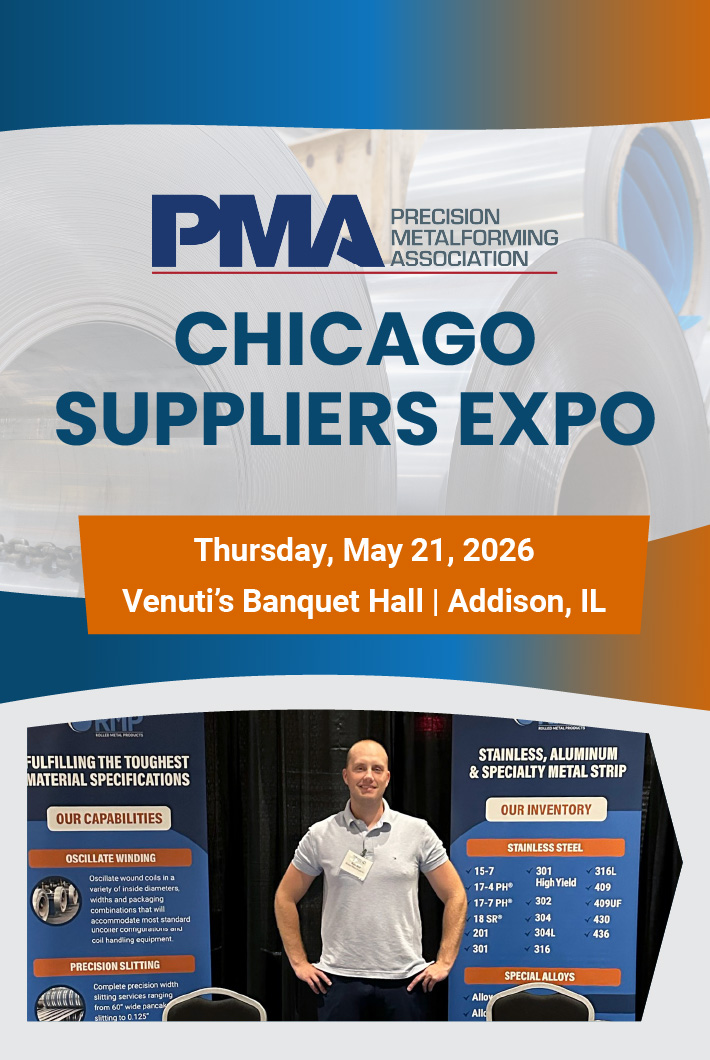 RolledMetal's tweet photo. Headed to the PMA Chicago Suppliers Expo in Addison, IL on May 21?

Stop by and chat with the Rolled Metal Products team about your stainless steel and aluminum coil needs. We'd love to see you there! https://t.co/daPYMOHOhz

#Metalforming #Manufacturing #PMAExpo https://t.co/RnHnlqFZ5b