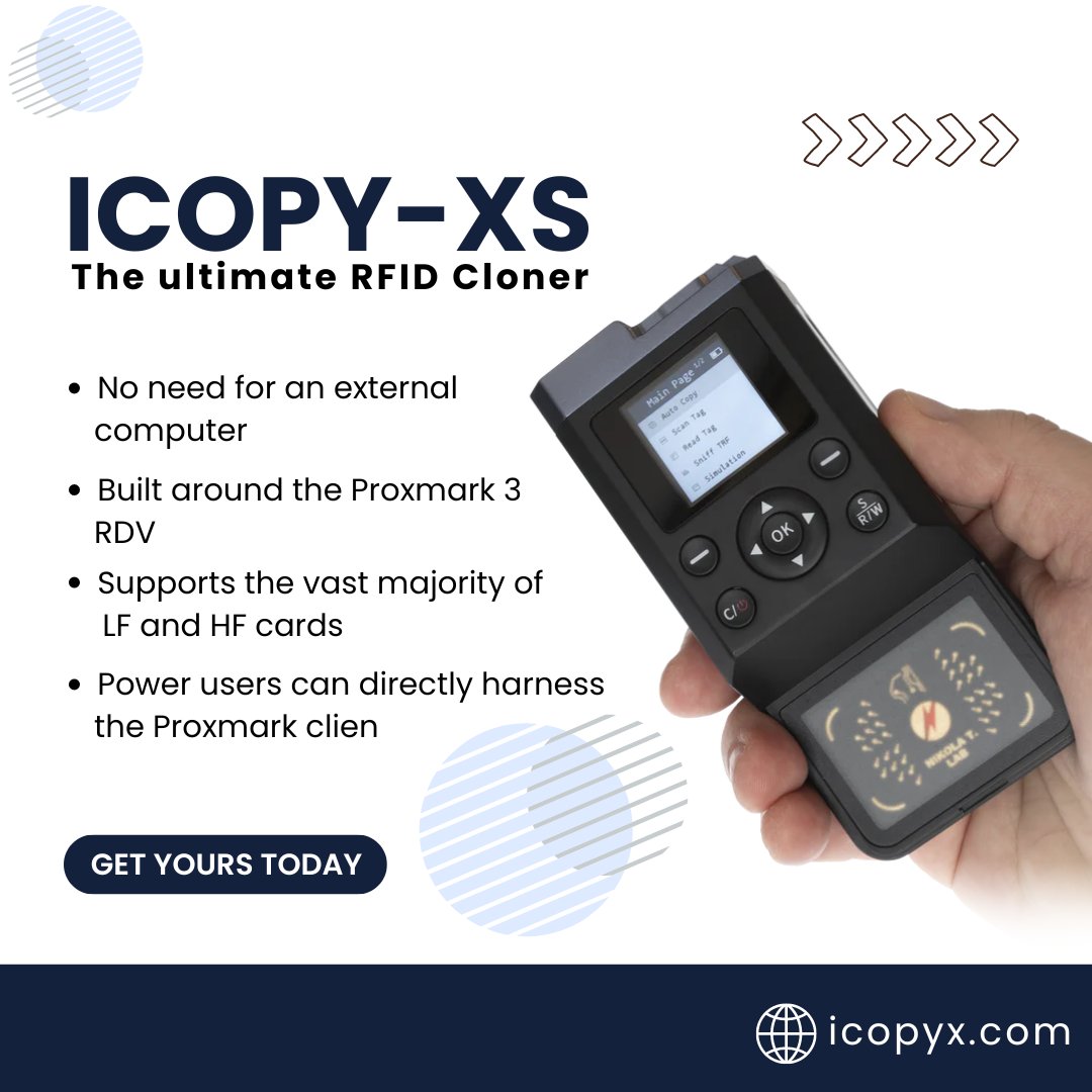 iCopyX_copier's tweet photo. 🧠Built on Proxmark 3, the iCopy‑X XS combines power + simplicity. No PC, no cables—just clone anywhere. https://t.co/LTv4VEsSkS 
#iCopyX #RFID #AutoClone #Security #Pentesting #Proxmark #BadgeCloning #Locksmith https://t.co/kY8GHL3xBx