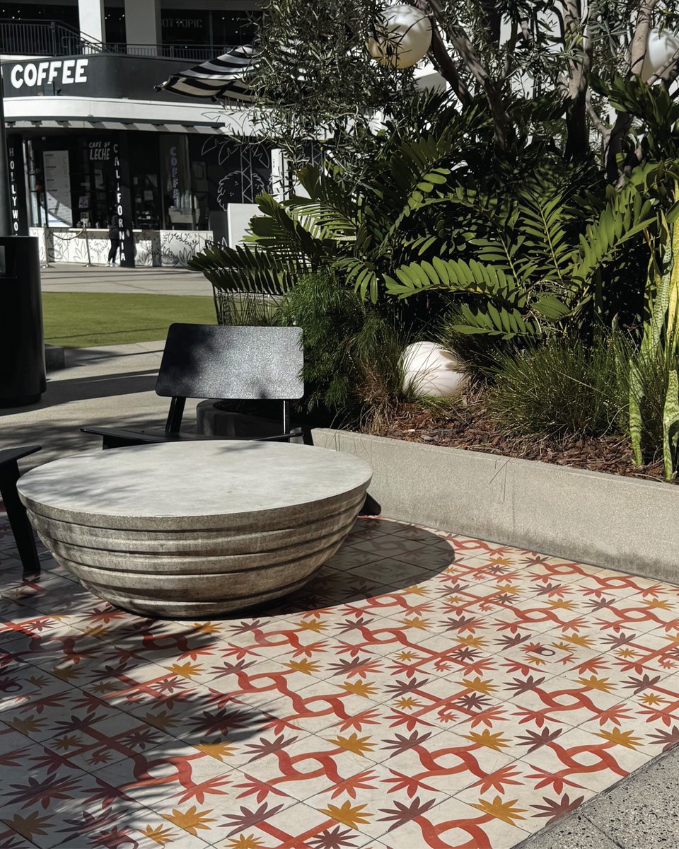 ddstile's tweet photo. At Ovation Hollywood, custom Colores Cement Tile brings color, pattern, and movement to outdoor gathering spaces. Developed for the Gensler-led reimagining of the Hollywood landmark, the patterned encaustic-look tile creates a distinct identity across the courtyards. https://t.co/BoxOaWUcWB
