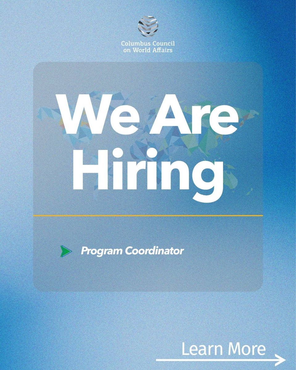 CbusCCWA's tweet photo. 🚨 NEW JOB ALERT 🚨

The Columbus Council on World Affairs is hiring a Program Coordinator to support the Global Scholars Diploma program.

Help us deliver high-impact programming that empowers communities to think globally and act locally.

https://t.co/txeCw67JsC https://t.co/VjII5xniwU