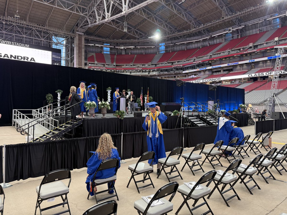AdminLeadServe's tweet photo. It’s the biggest day of the year for DVUSD and we are getting prepped for 5 graduations!!! O’Connor is up first today! @DVUSD https://t.co/oz8x82gkBp
