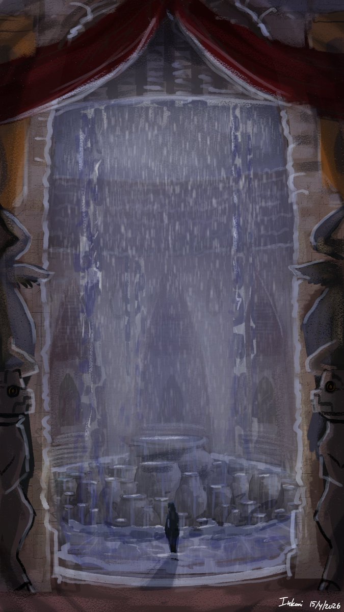 Inkoni72's tweet photo. More concept art. This shows the temple’s water collection system, which consists of collecting water in rooms like this, where there is no roof. The water gets collected in the ceramic pots.
#conceptart #drawing #art #digitalart #sketch #originalstory https://t.co/s4bZFFnill