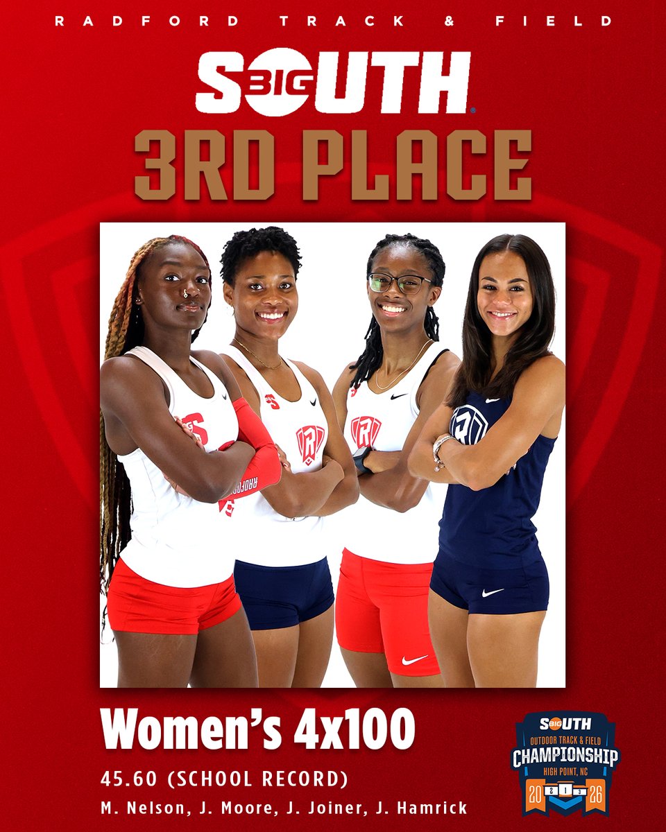 RadfordTrackXC's tweet photo. 2⃣ Freshmen + 2⃣ Sophomores = School Record and All-Conference in the 4x100‼️

Makayla, Janaya, Jaelynn, and Jeylah cut two tenths off the previous best in Radford history and earned a spot on the podium!

#RiseAndDefend https://t.co/wpiwjvSPRD
