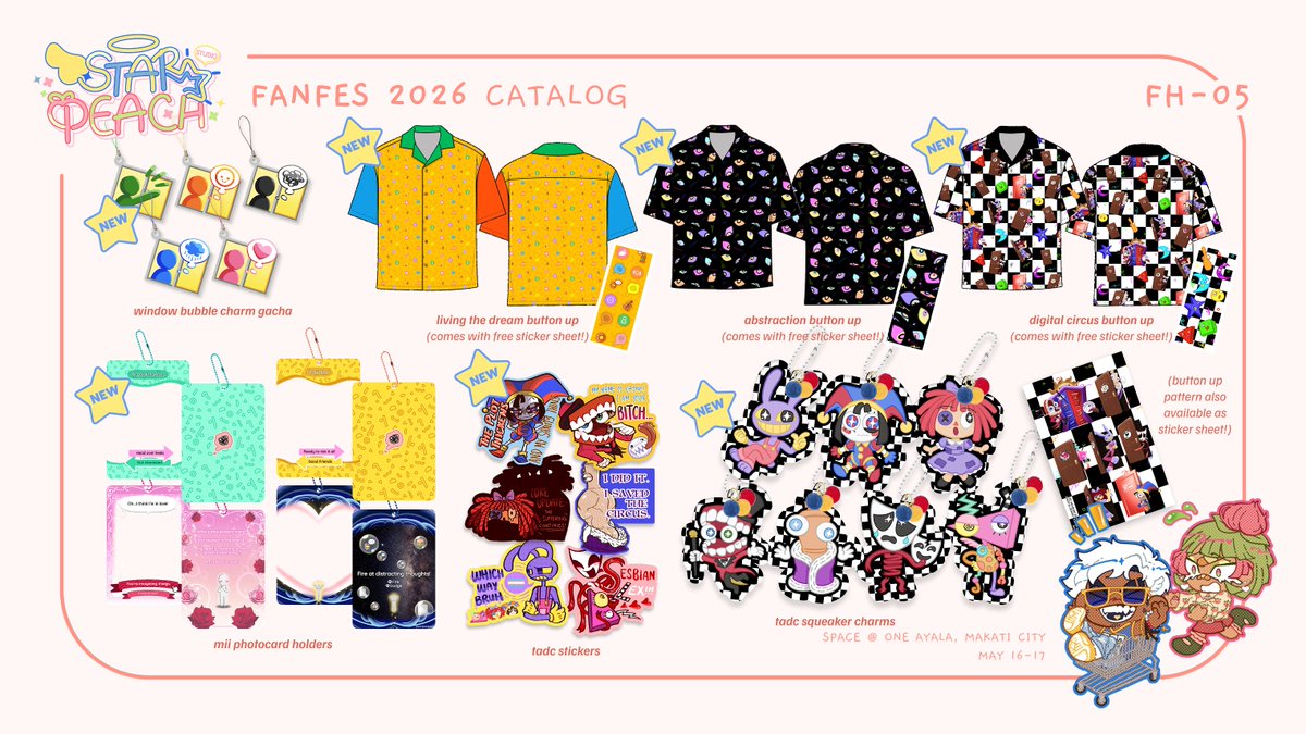 starpeachstudio's tweet photo. RTs π«Ά
1/2 fanfes catalog, visit us at FH-05 π
π tadc & tomolife
π dm to reserve until may 15, 23:59
π stamp rallies: tadc maid, youtuber tomolife, ace attorney
π¨ heart magnet comms avail onsite & for reservation
more details in replies ! #Fanfes2026 #FanfairatFanfes2026 https://t.co/G7ynDb3eqs